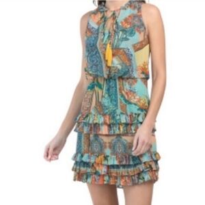 Laundry By Shelli Segal Paisley Print Mini Dress Size 10 Boho Large Brunch Party